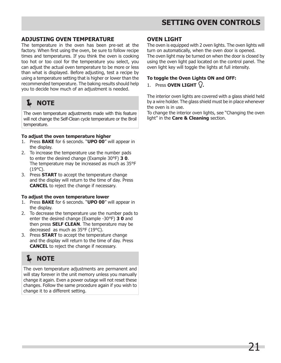 Setting oven controls | FRIGIDAIRE 318205308 User Manual | Page 21 / 28