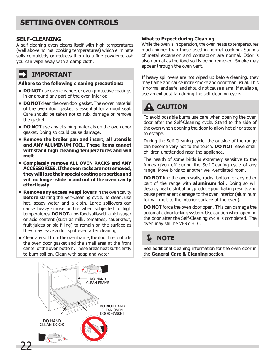 Setting oven controls, Caution, Important | FRIGIDAIRE 318205308 User Manual | Page 22 / 28