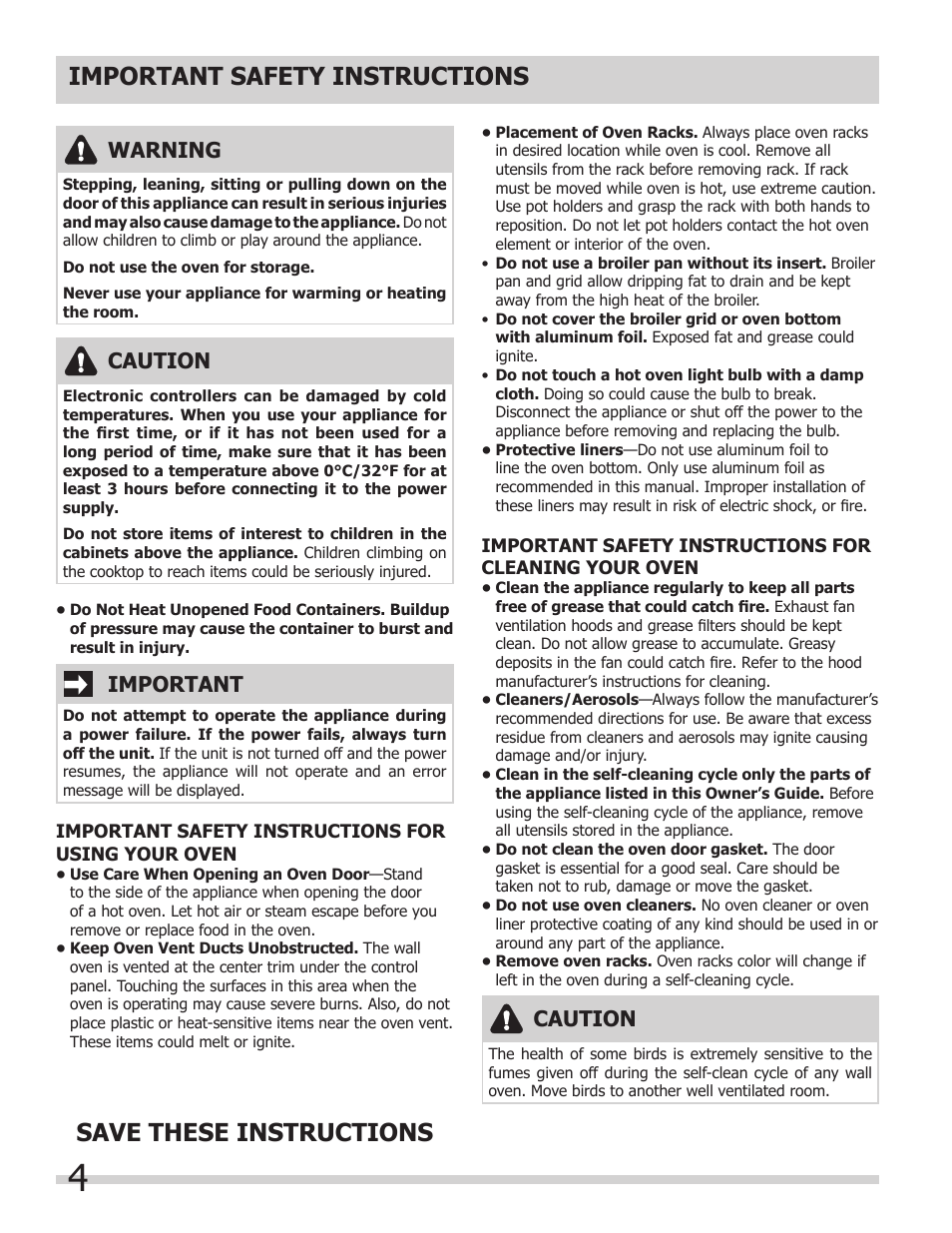 Important safety instructions, Save these instructions, Important | Caution, Warning | FRIGIDAIRE 318205308 User Manual | Page 4 / 28
