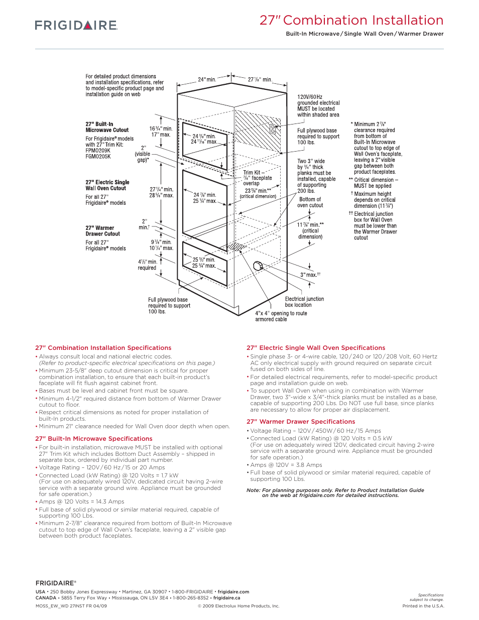 27" combination installation | FRIGIDAIRE FPWD2785K User Manual | Page 3 / 3