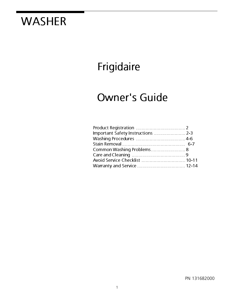 FRIGIDAIRE 131682000 User Manual | 14 pages