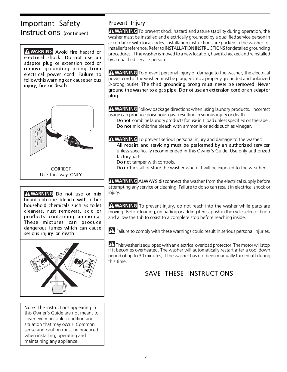 Important safety instructions, Save these instructions | FRIGIDAIRE 131682000 User Manual | Page 3 / 14