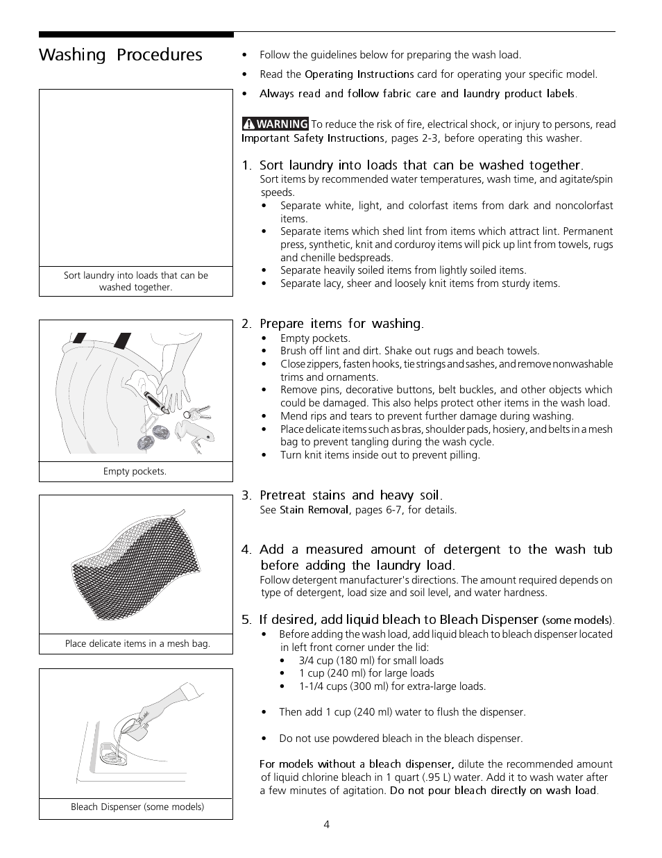 Washing procedures | FRIGIDAIRE 131682000 User Manual | Page 4 / 14