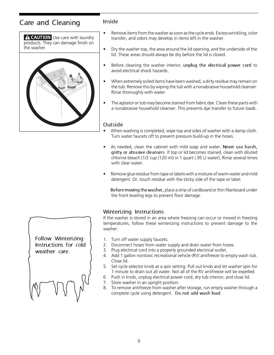 Care and cleaning | FRIGIDAIRE 131682000 User Manual | Page 9 / 14