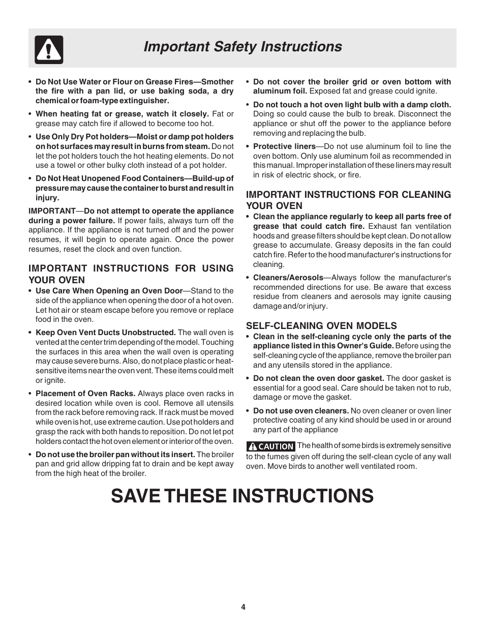 Save these instructions, Important safety instructions | FRIGIDAIRE 318200944 User Manual | Page 4 / 16