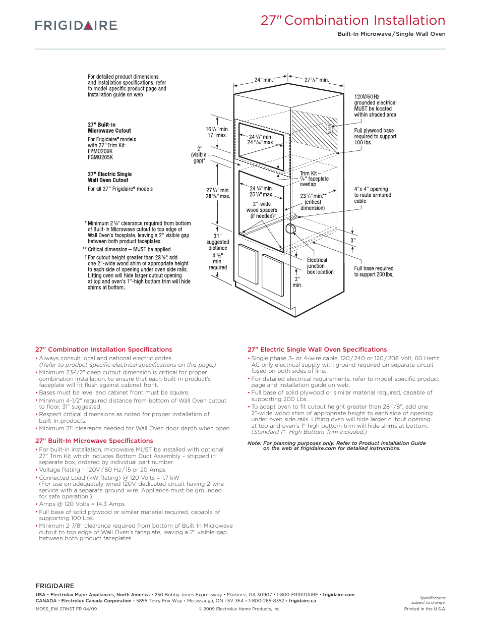 27" combination installation | FRIGIDAIRE FGEW2765K User Manual | Page 5 / 6