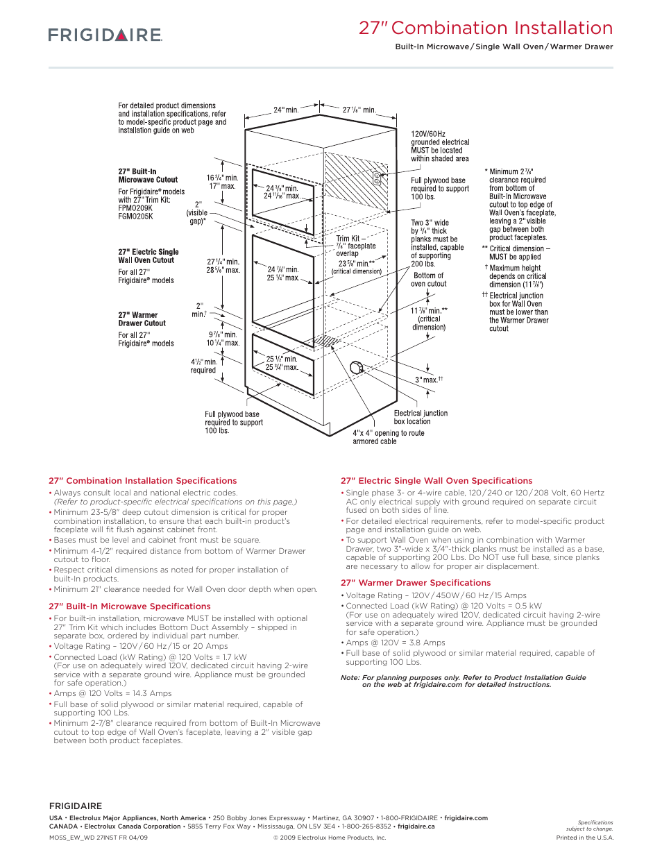 27" combination installation | FRIGIDAIRE FGEW2765K User Manual | Page 6 / 6
