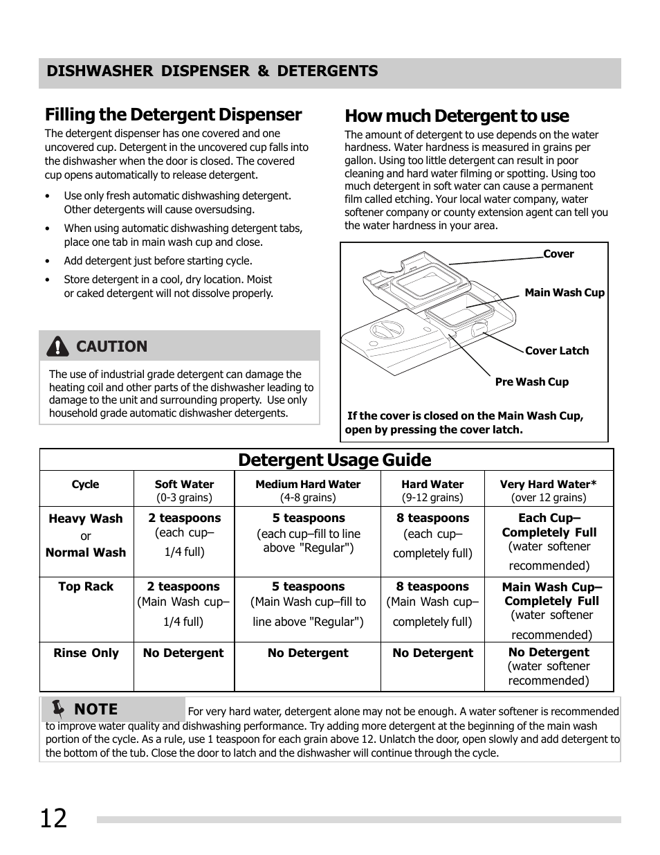Filling the detergent dispenser, Detergent usage guide, How much detergent to use | FRIGIDAIRE 6.75E+11 User Manual | Page 12 / 20
