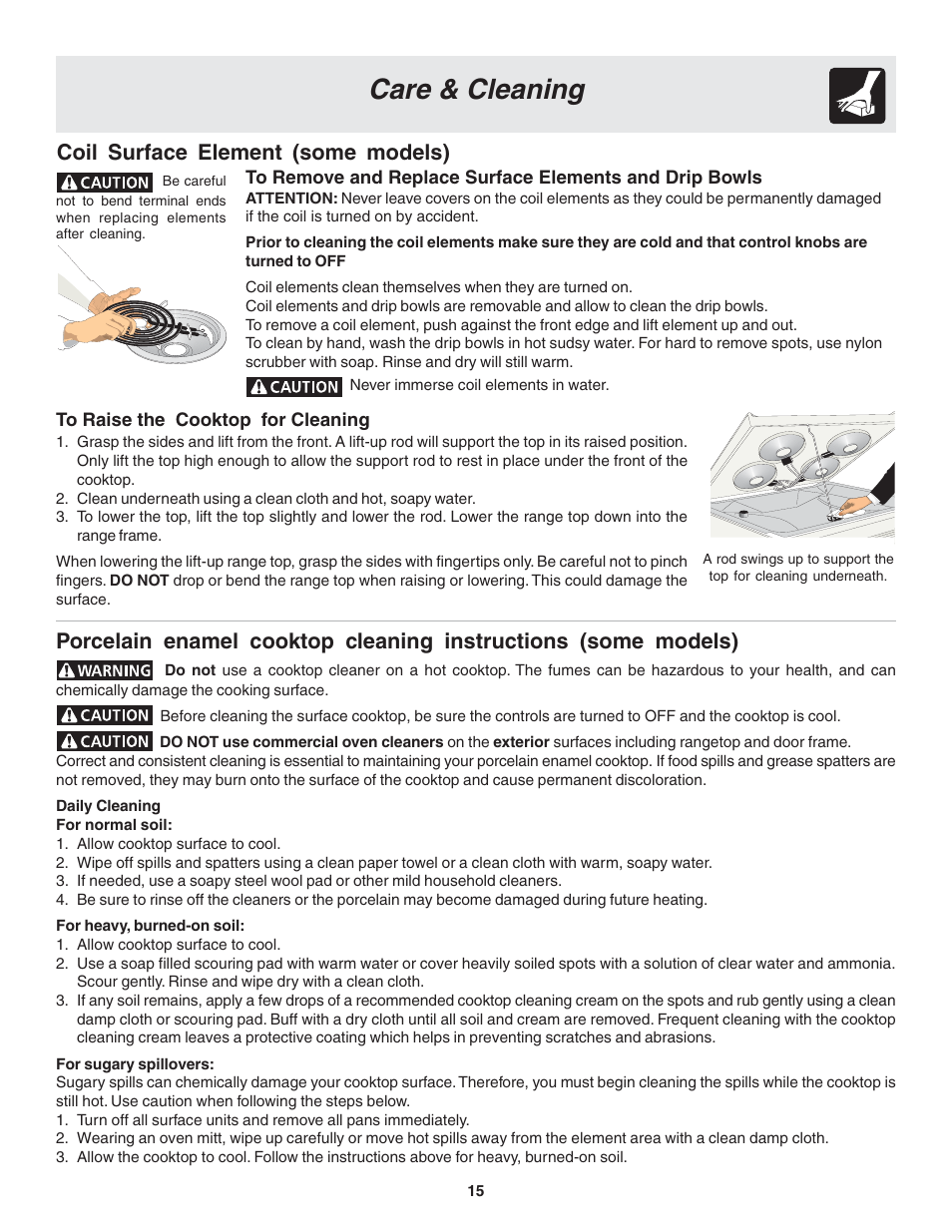 Care & cleaning, Coil surface element (some models) | FRIGIDAIRE 318200439 User Manual | Page 15 / 22