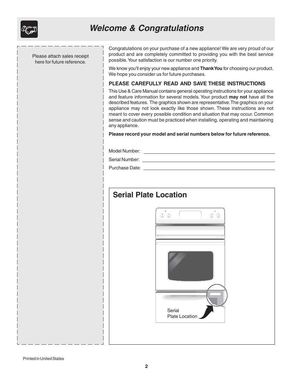 Serial plate location | FRIGIDAIRE 318200439 User Manual | Page 2 / 22