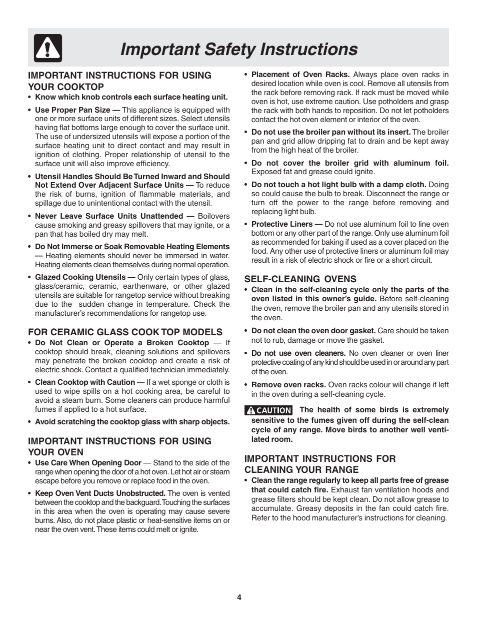 Important safety instructions | FRIGIDAIRE 318200439 User Manual | Page 4 / 22