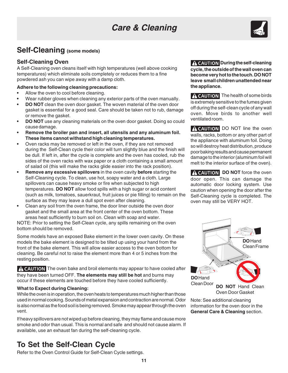 Care & cleaning, Self-cleaning | FRIGIDAIRE 318205103 User Manual | Page 11 / 16