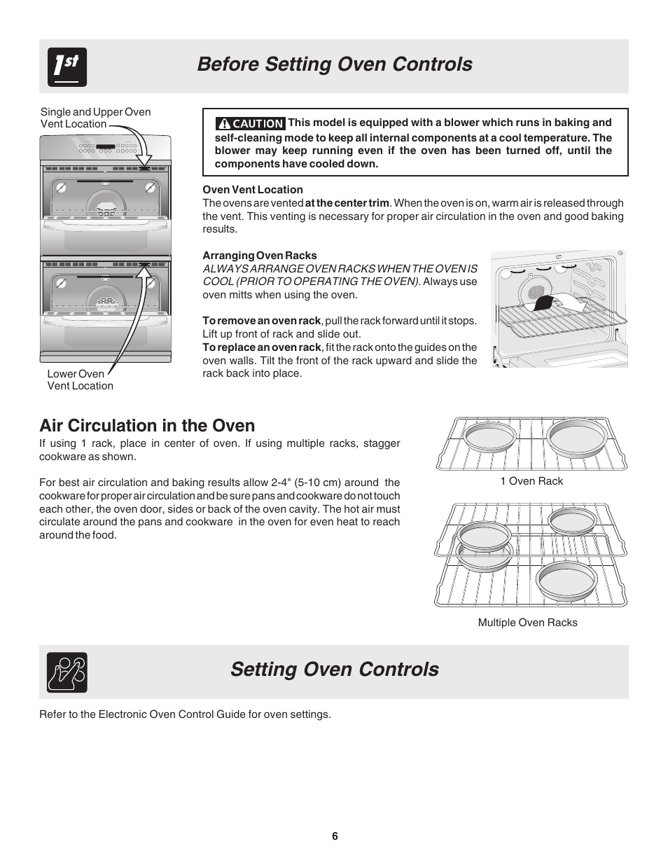 Before setting oven controls setting oven controls, Air circulation in the oven | FRIGIDAIRE 318205103 User Manual | Page 6 / 16