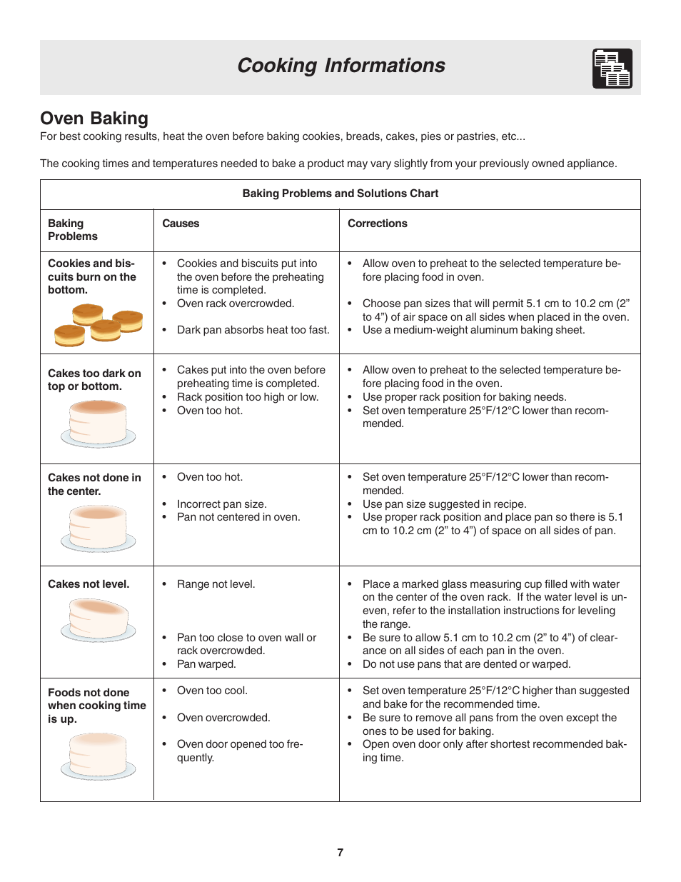 Cooking informations, Oven baking | FRIGIDAIRE 318205103 User Manual | Page 7 / 16