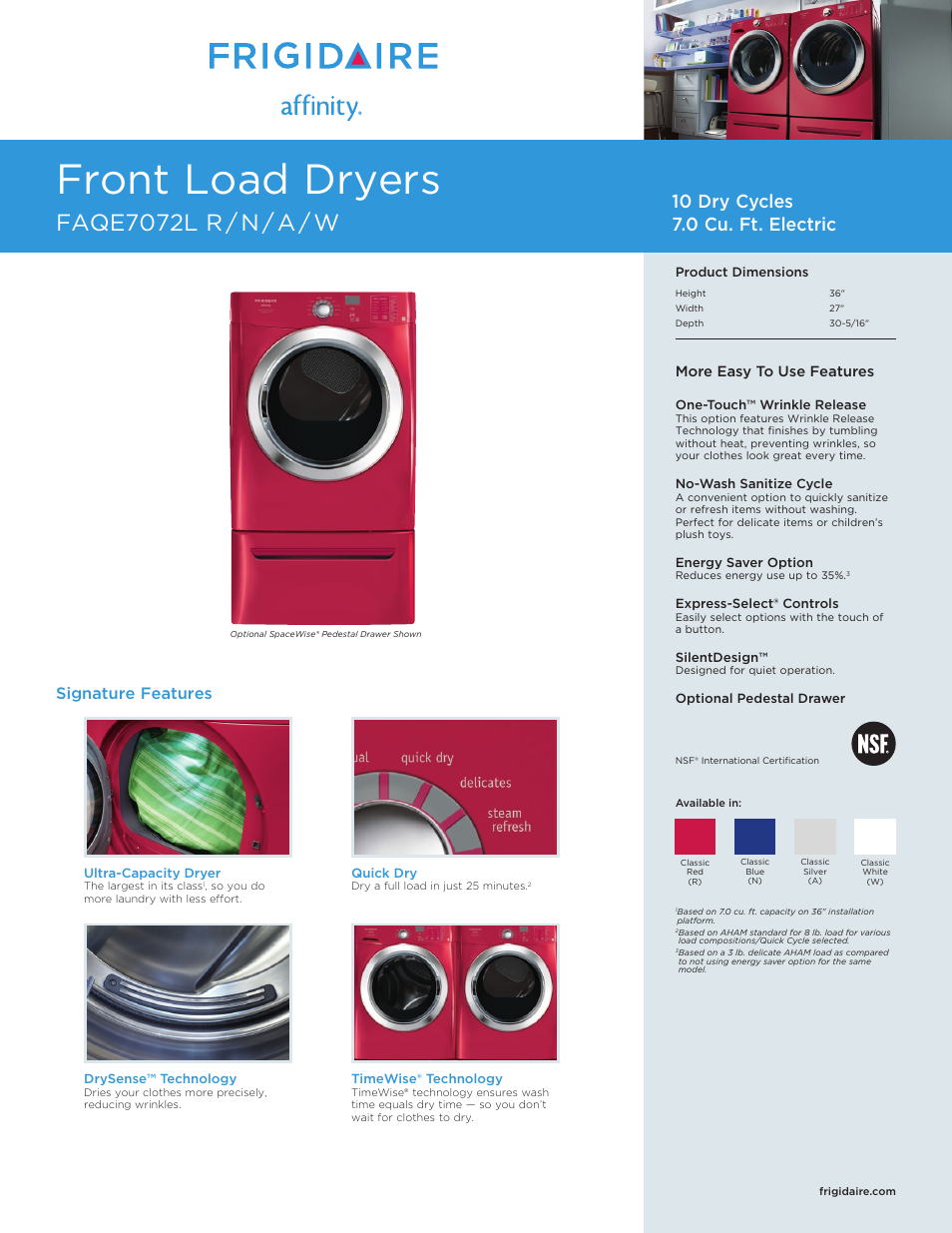 FRIGIDAIRE FAQE7072L R/N/A/W User Manual | 3 pages