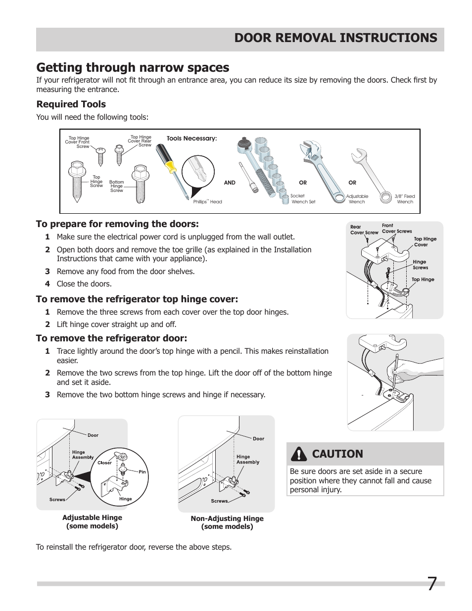 Caution, Required tools | FRIGIDAIRE 242063600 User Manual | Page 7 / 20