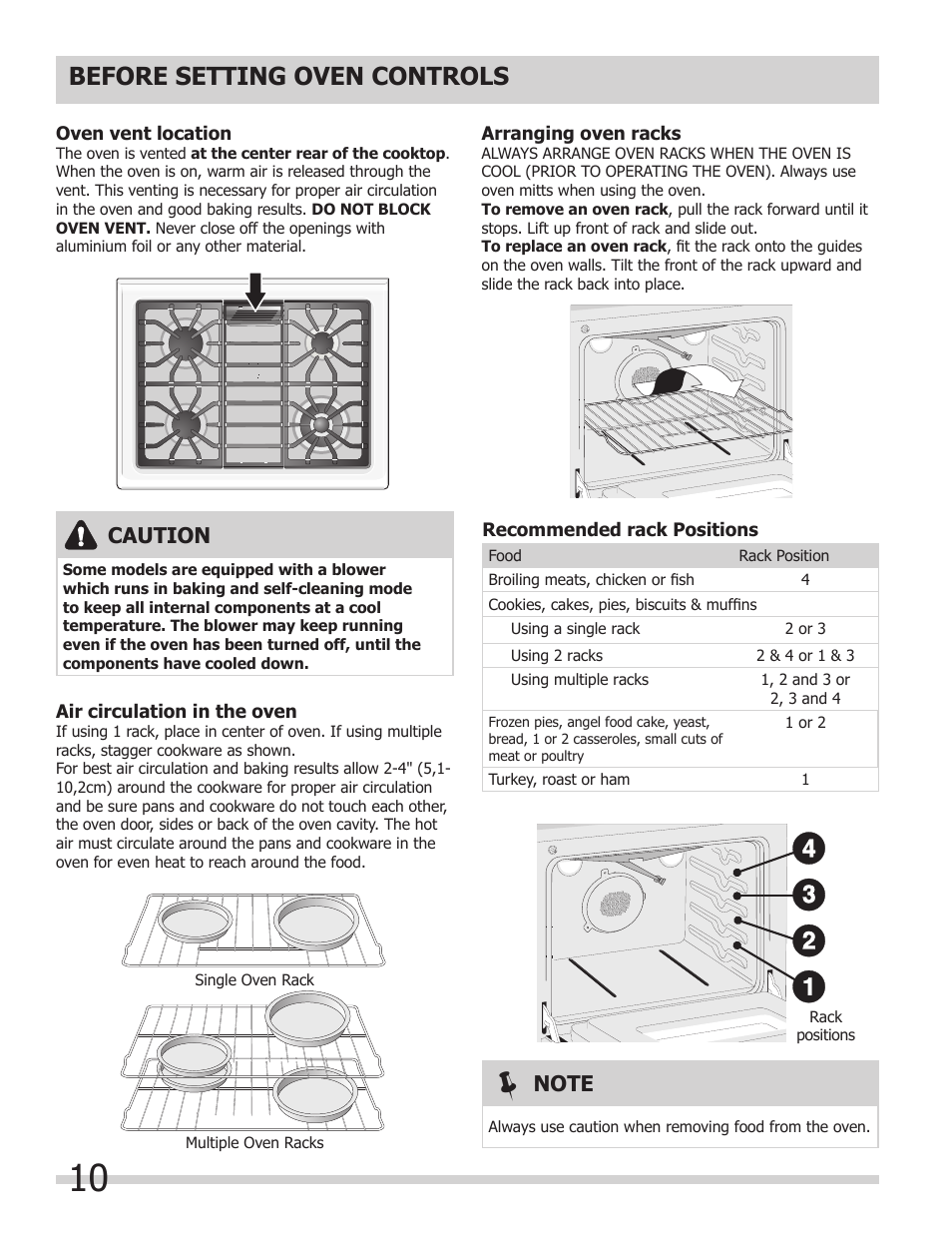 Before setting oven controls, Caution | FRIGIDAIRE 318205852 User Manual | Page 10 / 36