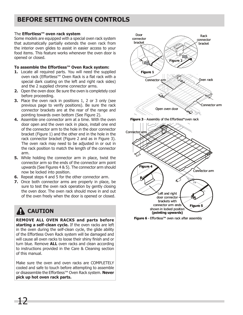 Before setting oven controls, Caution | FRIGIDAIRE 318205852 User Manual | Page 12 / 36