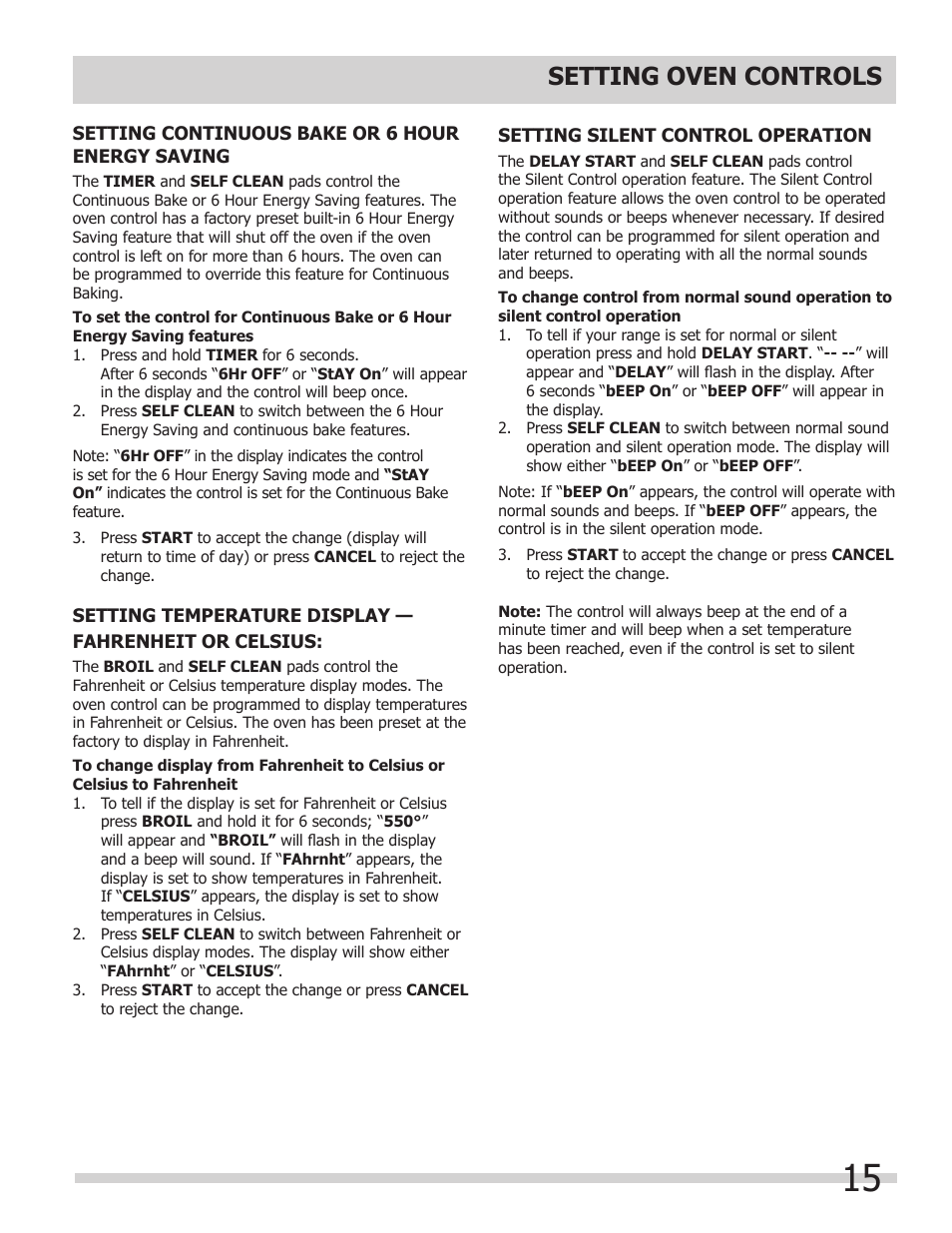 Setting oven controls | FRIGIDAIRE 318205852 User Manual | Page 15 / 36