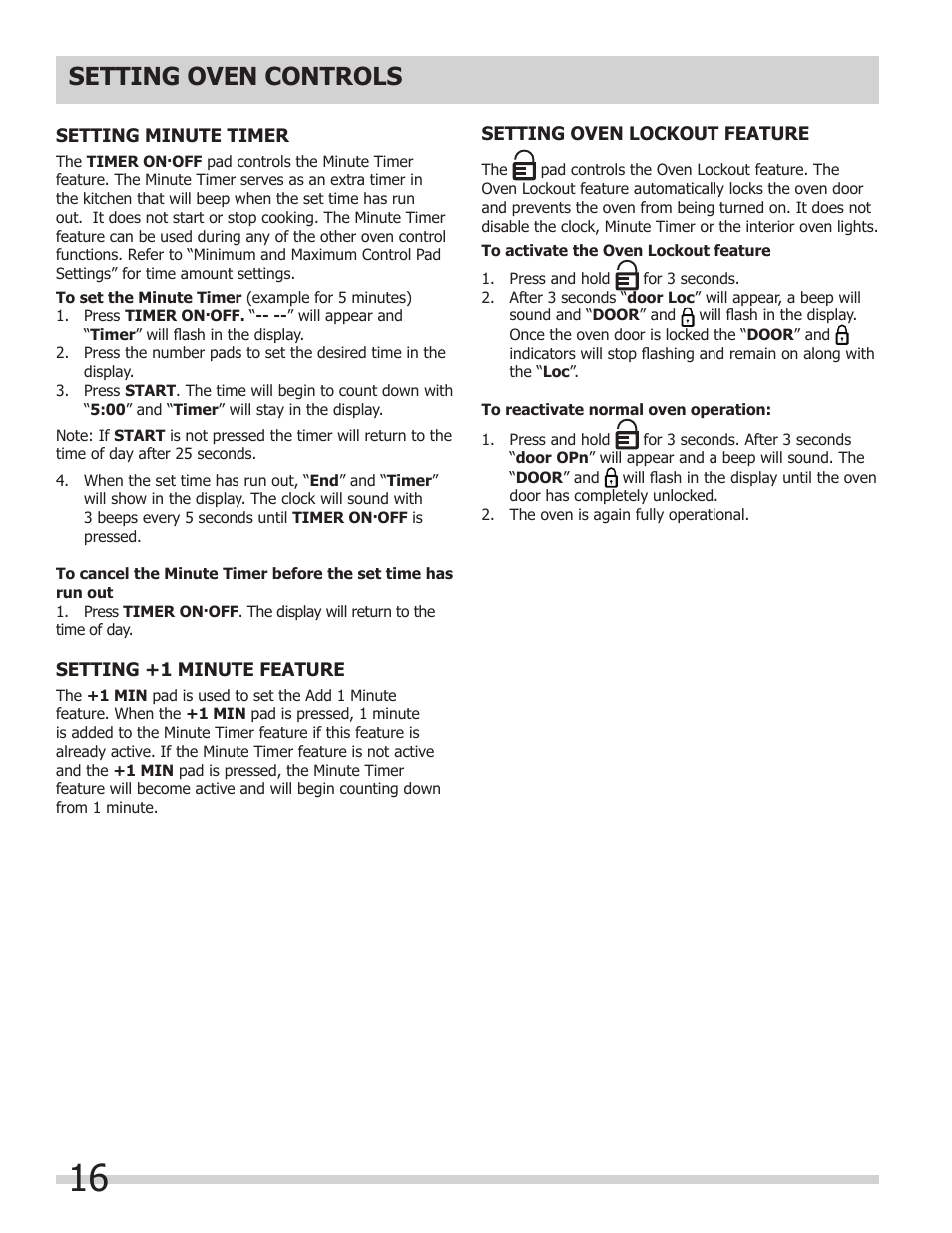 Setting oven controls | FRIGIDAIRE 318205852 User Manual | Page 16 / 36