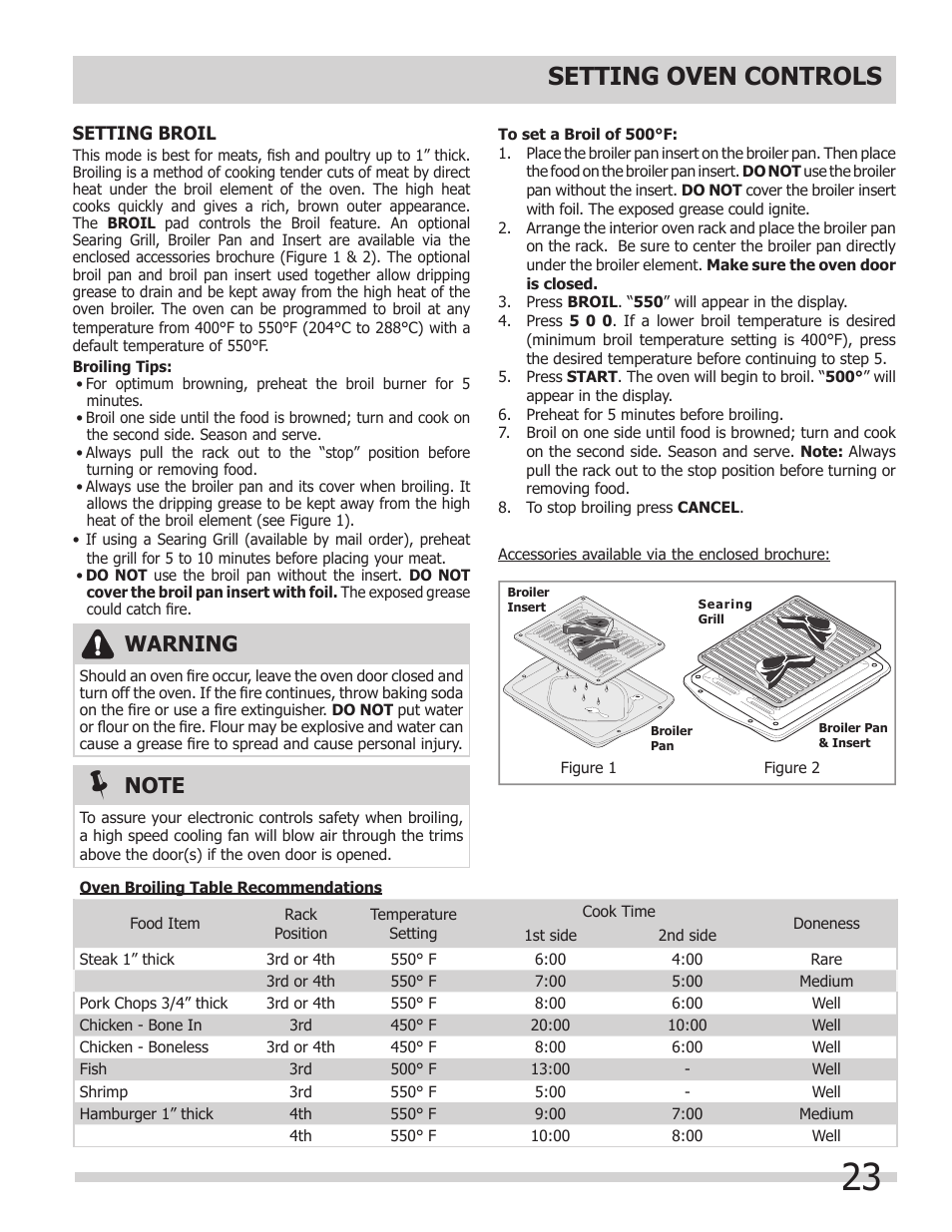 Setting oven controls, Warning | FRIGIDAIRE 318205852 User Manual | Page 23 / 36