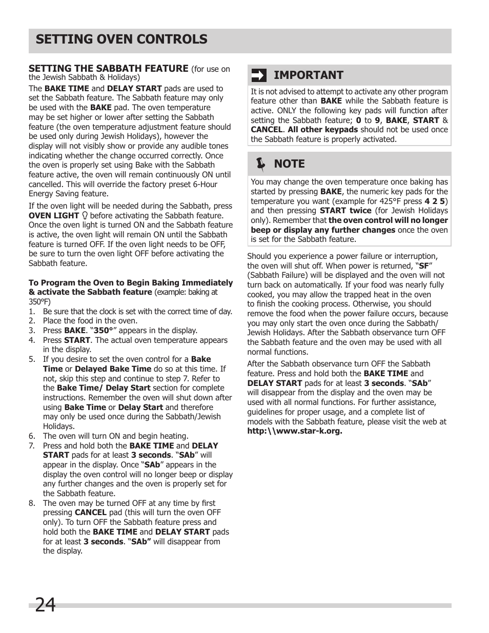 Setting oven controls, Important | FRIGIDAIRE 318205852 User Manual | Page 24 / 36