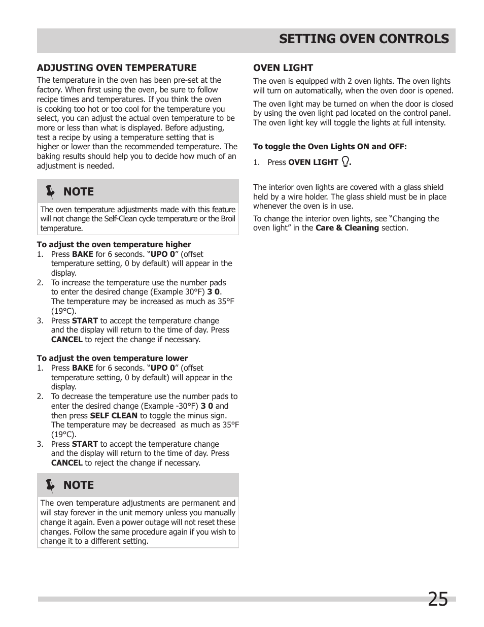 Setting oven controls | FRIGIDAIRE 318205852 User Manual | Page 25 / 36