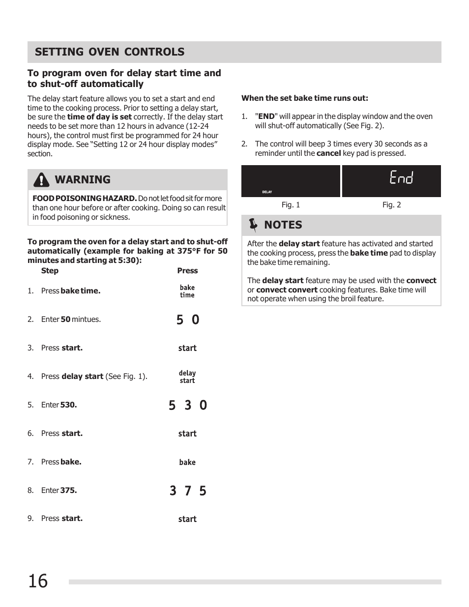 Setting oven controls, Warning | FRIGIDAIRE 316901303 User Manual | Page 16 / 36