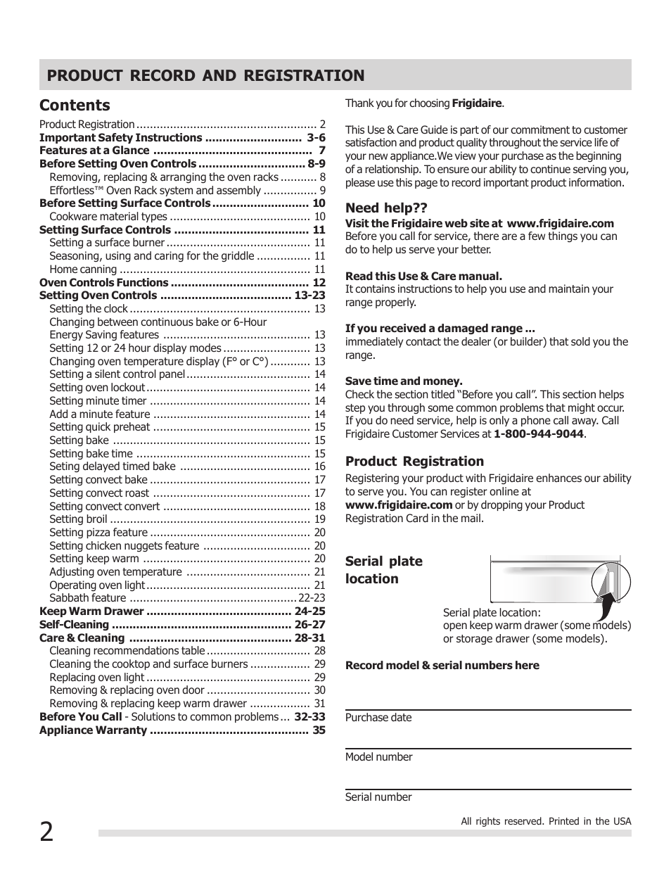FRIGIDAIRE 316901303 User Manual | Page 2 / 36