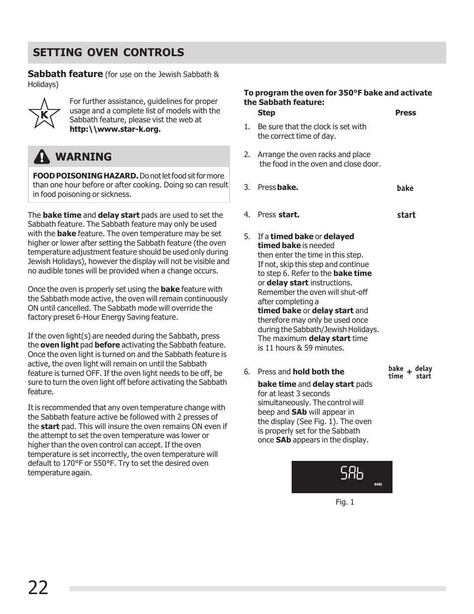 Warning, Setting oven controls | FRIGIDAIRE 316901303 User Manual | Page 22 / 36