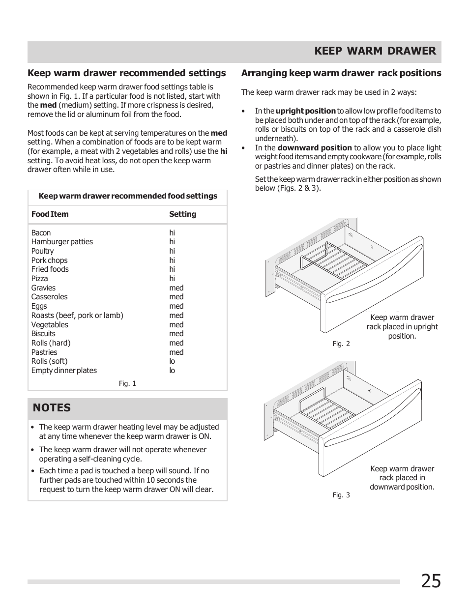 Keep warm drawer | FRIGIDAIRE 316901303 User Manual | Page 25 / 36