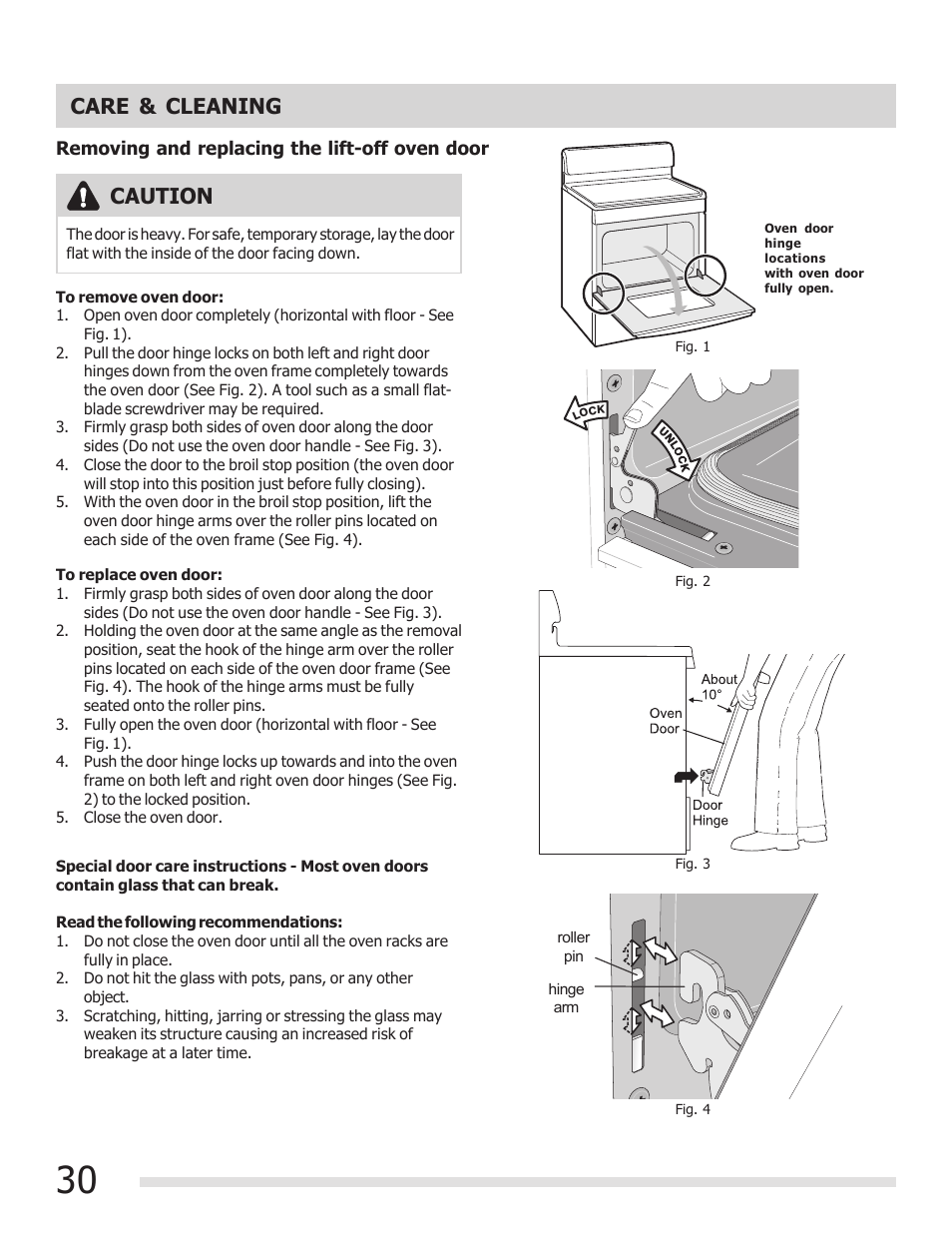 Caution, Care & cleaning | FRIGIDAIRE 316901303 User Manual | Page 30 / 36