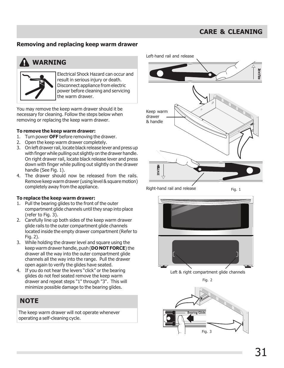 Warning care & cleaning | FRIGIDAIRE 316901303 User Manual | Page 31 / 36