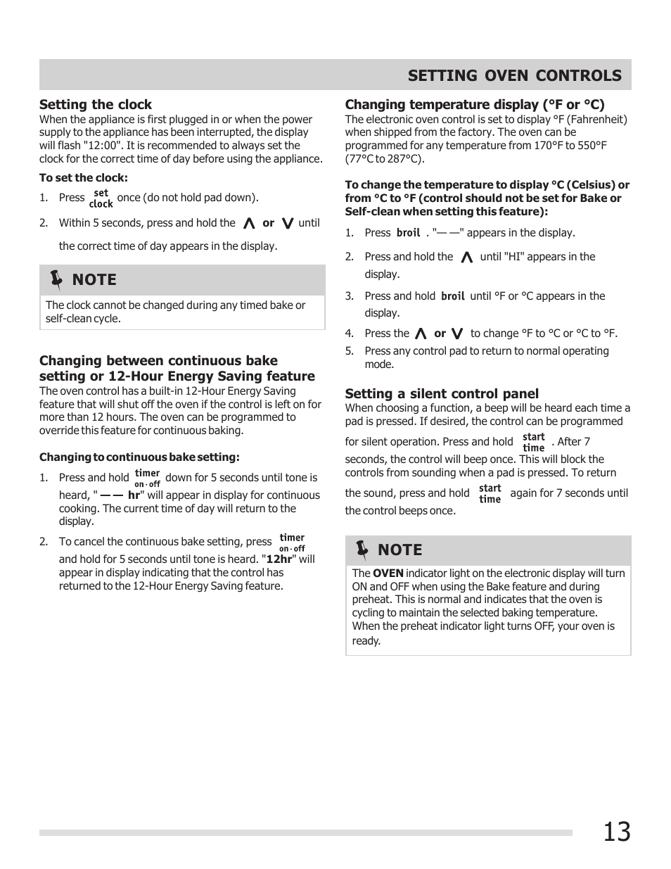 Setting oven controls | FRIGIDAIRE 316901309 User Manual | Page 13 / 28