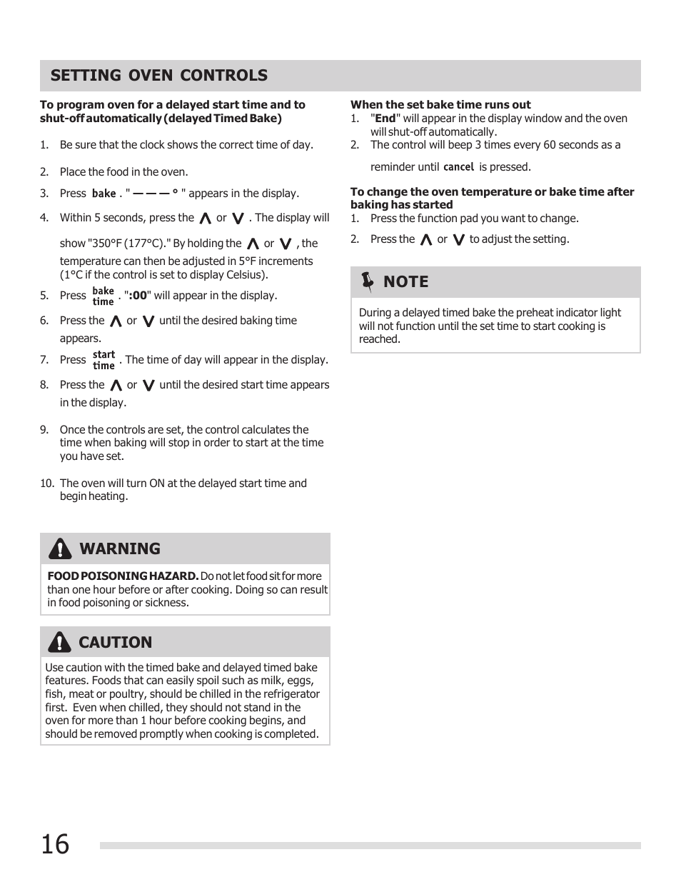 Setting oven controls, Warning | FRIGIDAIRE 316901309 User Manual | Page 16 / 28