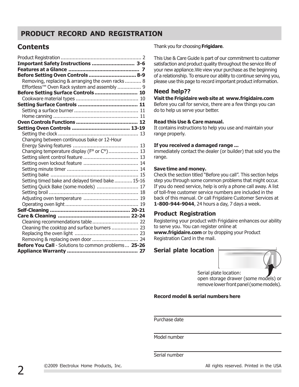 FRIGIDAIRE 316901309 User Manual | Page 2 / 28