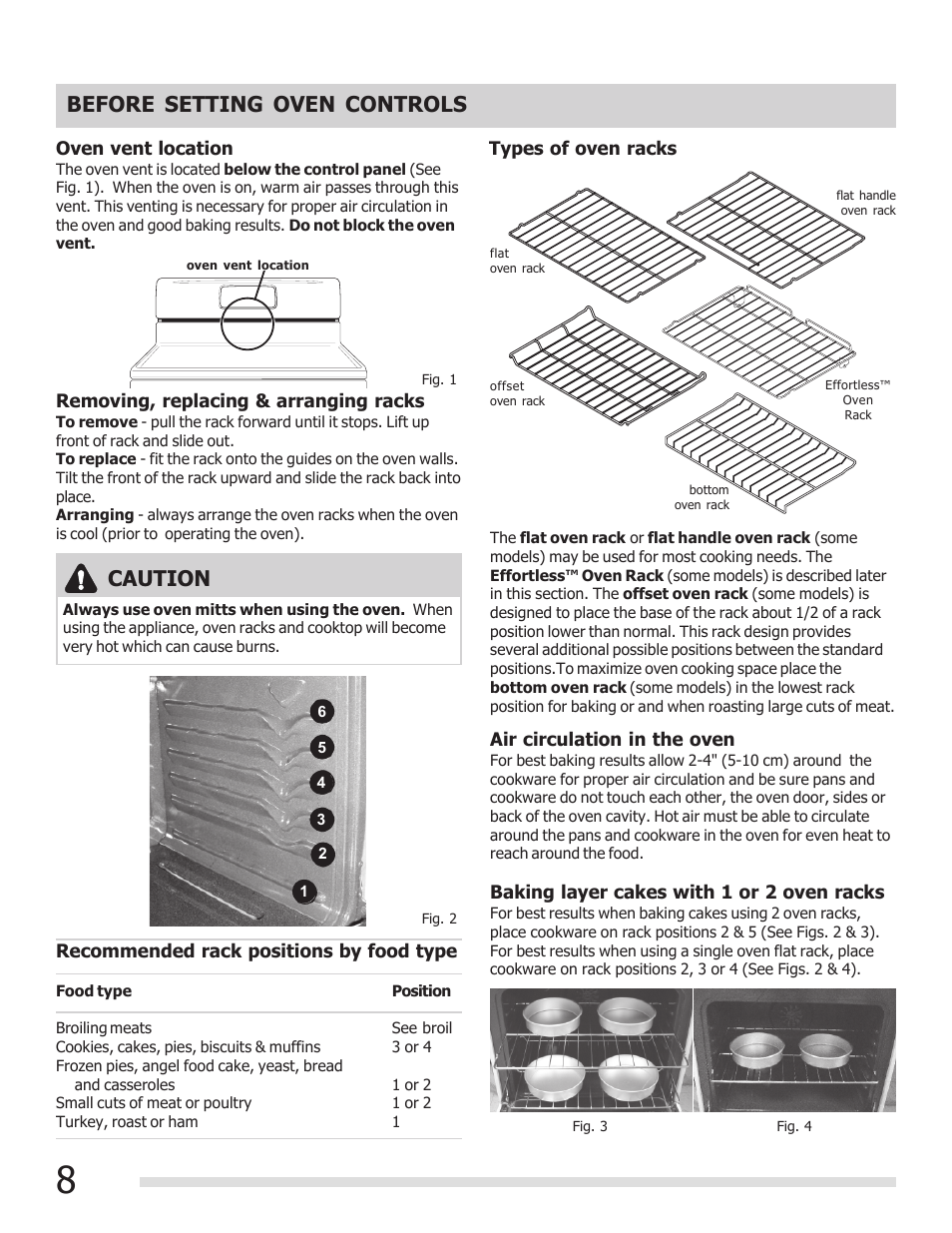 Before setting oven controls, Caution | FRIGIDAIRE 316901309 User Manual | Page 8 / 28