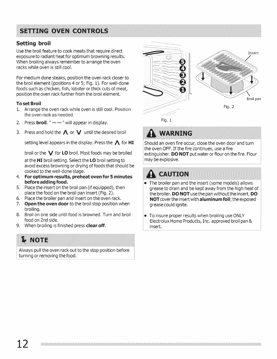 A warning, Caution, Note | Setting oven controls | FRIGIDAIRE Range User Manual | Page 12 / 20