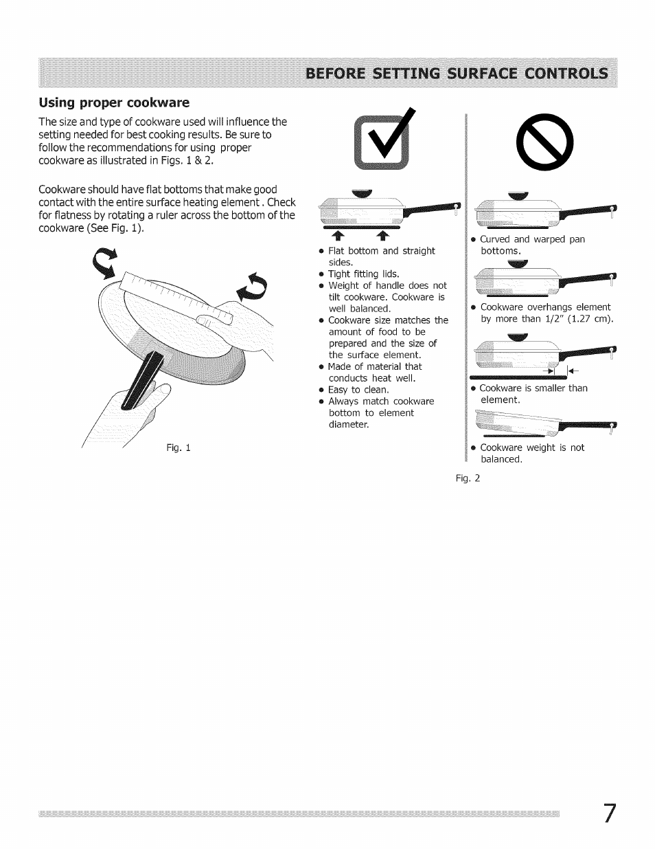 Before setting surface controls, Using proper cookware | FRIGIDAIRE Range User Manual | Page 7 / 20