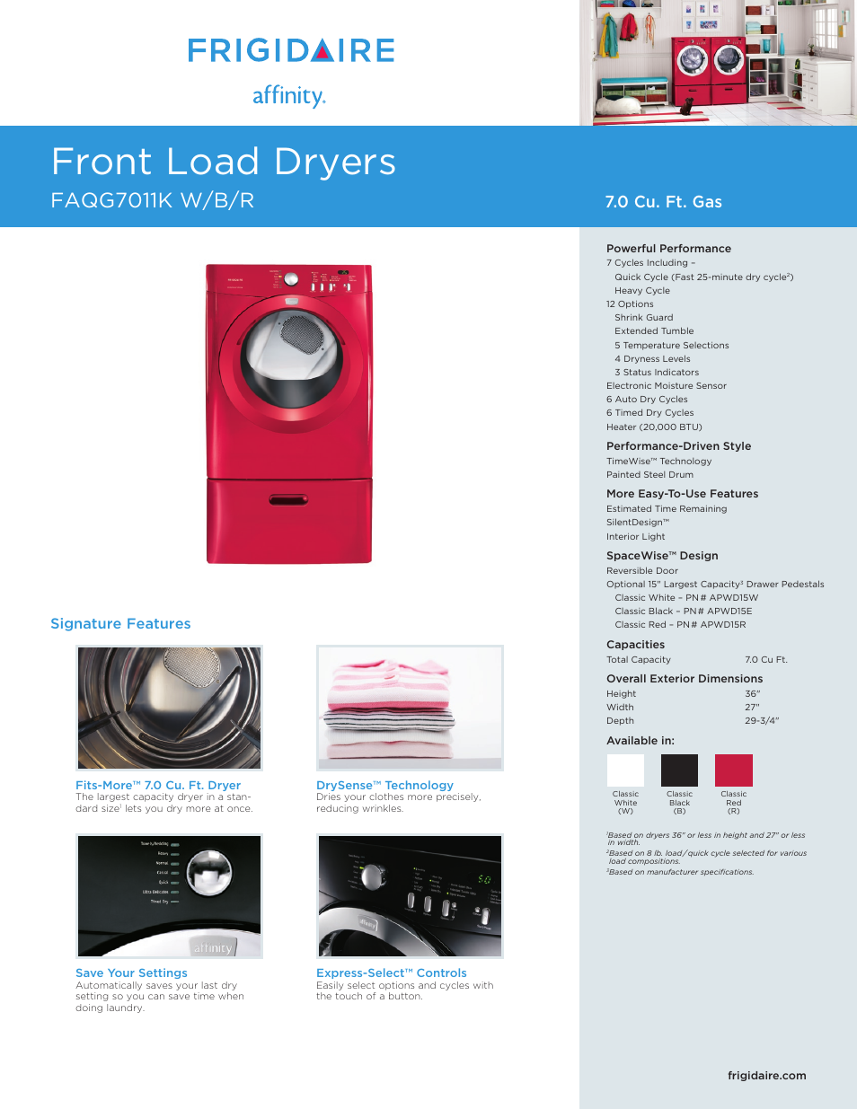 FRIGIDAIRE AFFINITY FAQG7011K W/B/R User Manual | 2 pages