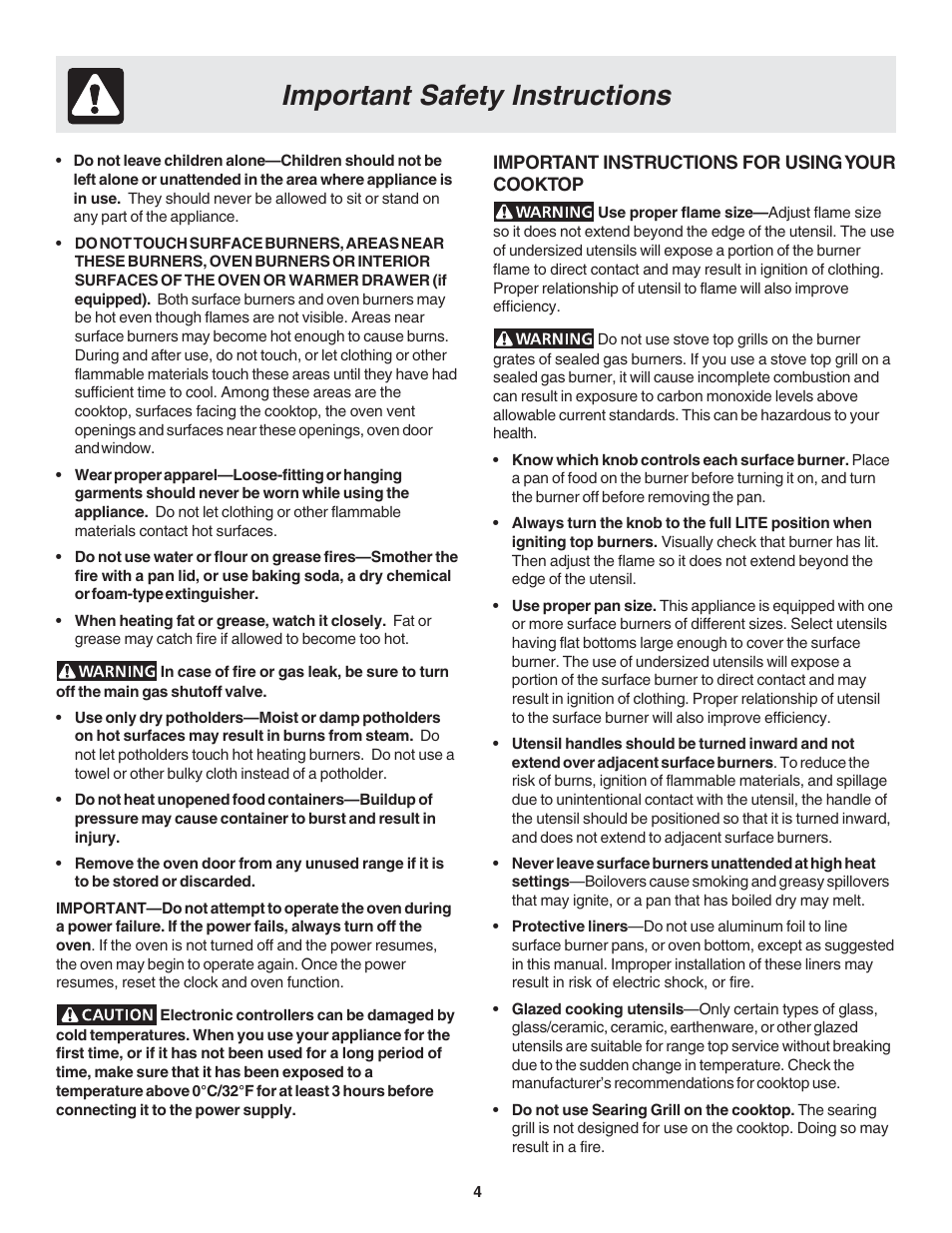 Important safety instructions | FRIGIDAIRE Dual Fuel Range Slide-in Models User Manual | Page 4 / 22