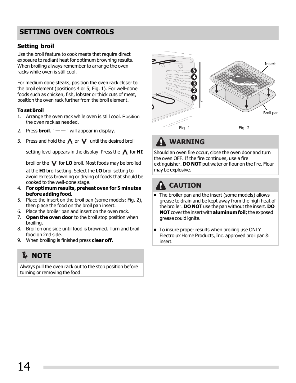 Setting oven controls, Caution warning | FRIGIDAIRE 316902209 User Manual | Page 14 / 22