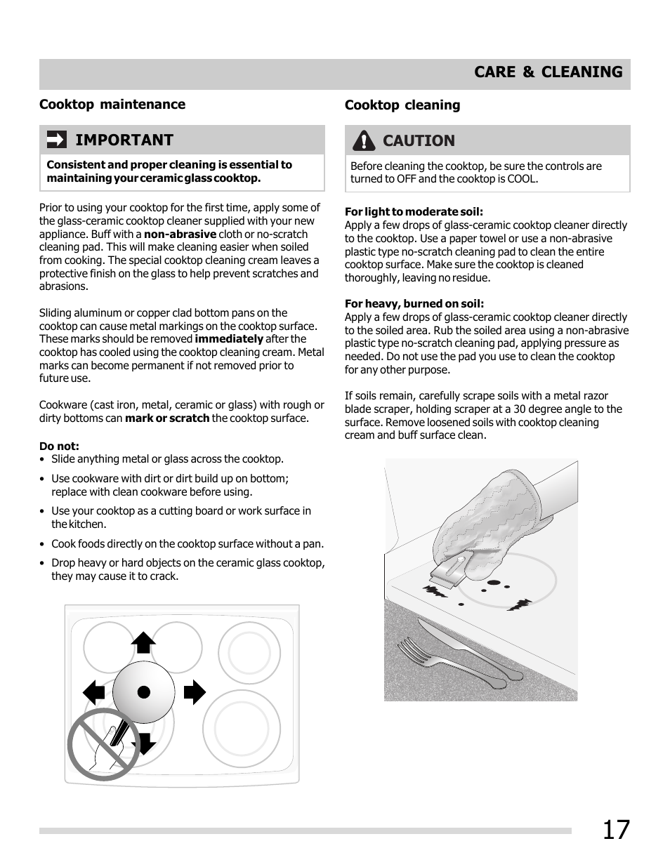 Important caution care & cleaning | FRIGIDAIRE 316902209 User Manual | Page 17 / 22