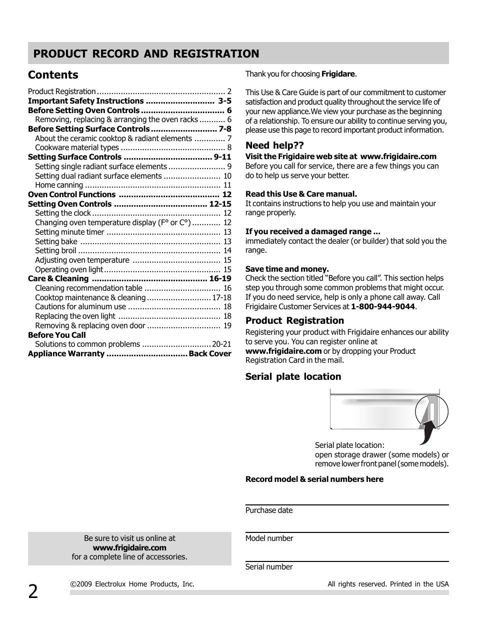 FRIGIDAIRE 316902209 User Manual | Page 2 / 22