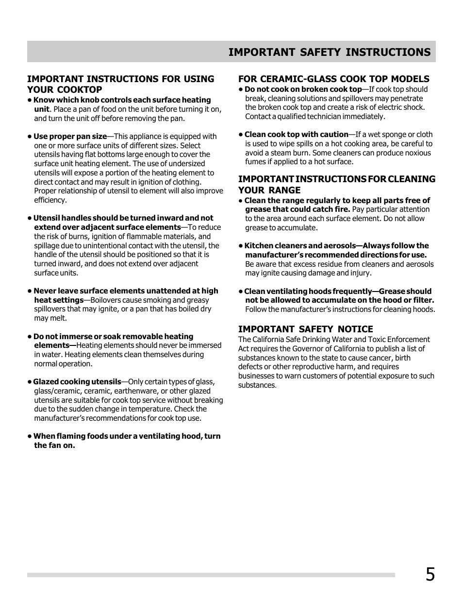 Important safety instructions | FRIGIDAIRE 316902209 User Manual | Page 5 / 22
