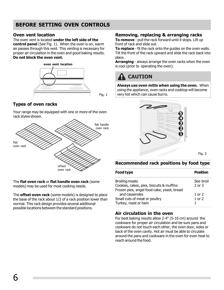 Before setting oven controls, Caution | FRIGIDAIRE 316902209 User Manual | Page 6 / 22