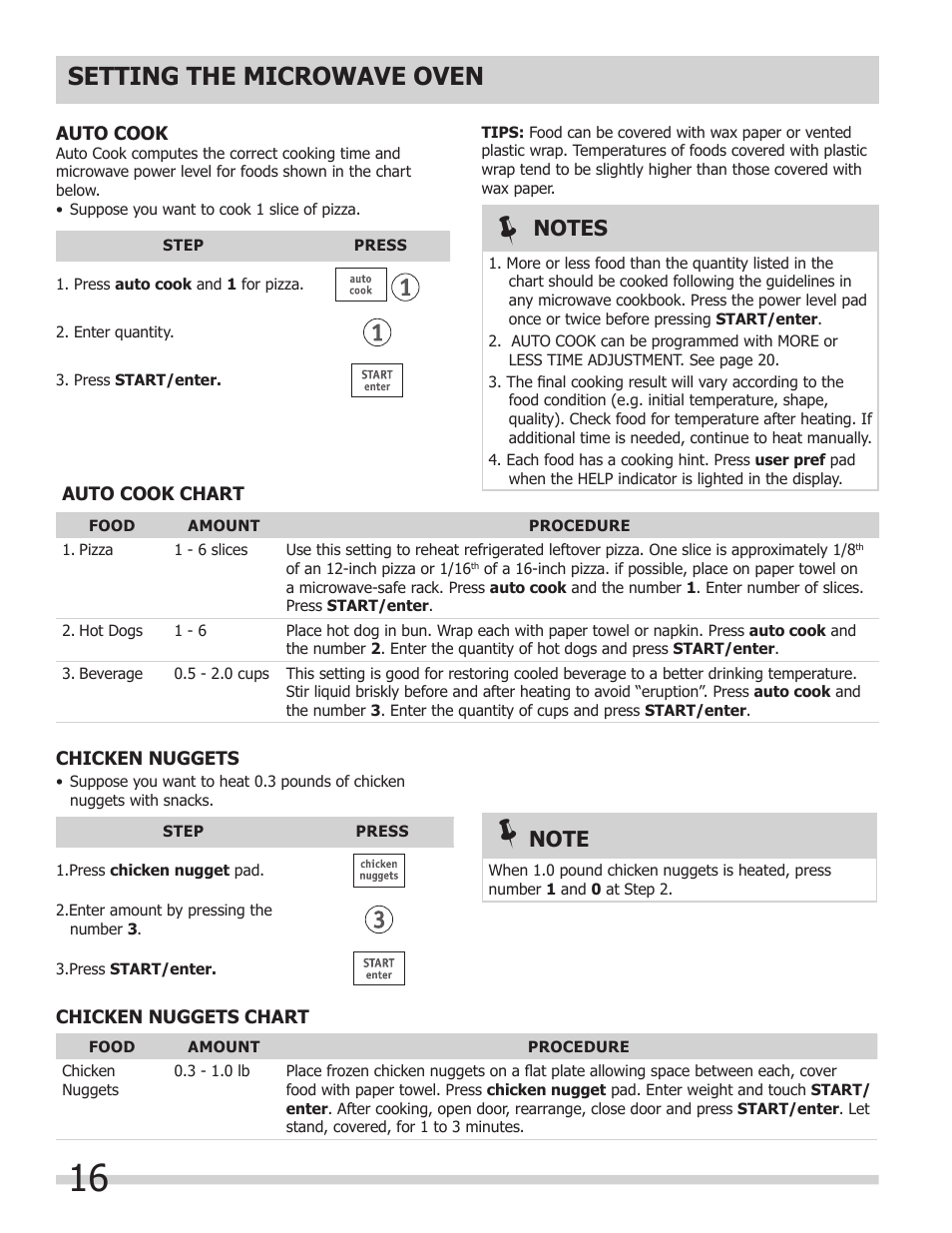 Setting the microwave oven | FRIGIDAIRE 318205300 User Manual | Page 16 / 44