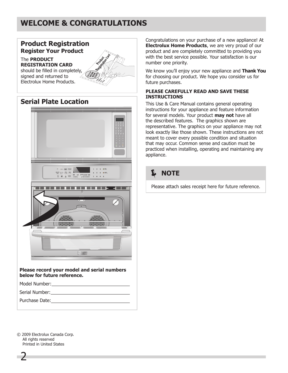 Product registration, Serial plate location | FRIGIDAIRE 318205300 User Manual | Page 2 / 44
