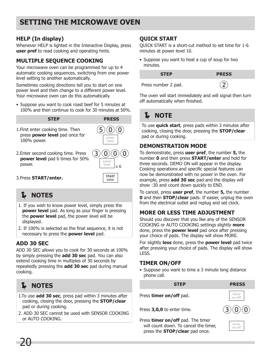 Setting the microwave oven | FRIGIDAIRE 318205300 User Manual | Page 20 / 44