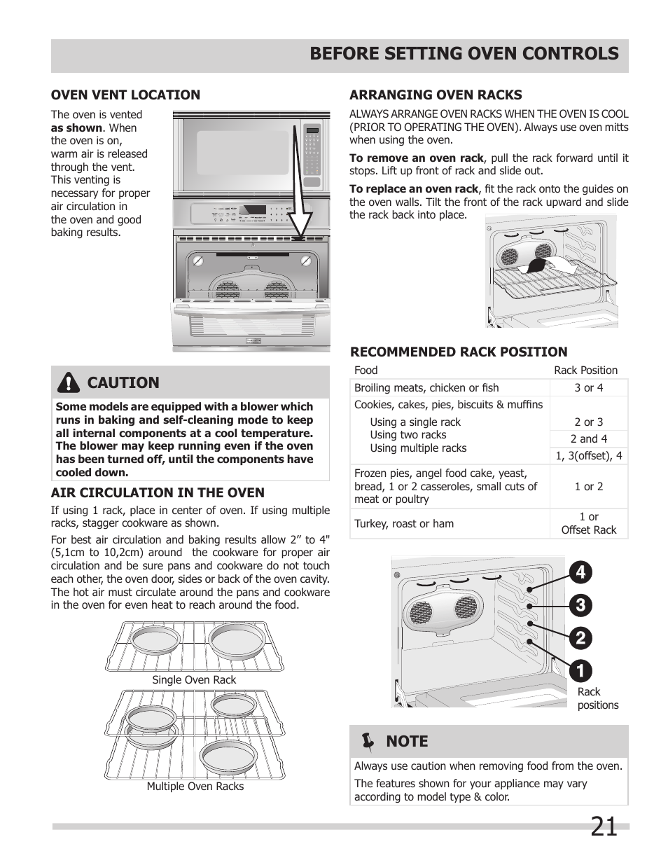 Before setting oven controls, Caution | FRIGIDAIRE 318205300 User Manual | Page 21 / 44